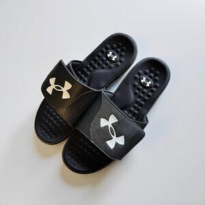 Under Armour Men's Ignite Pro Slide Sandal Black/Black/White Size 17,‎ New!